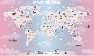 Pastelna mapa sveta sa životinjama Pastelna mapa sveta sa životinjama