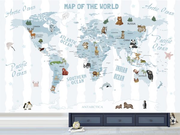 Nežna mapa sveta sa životinjama
